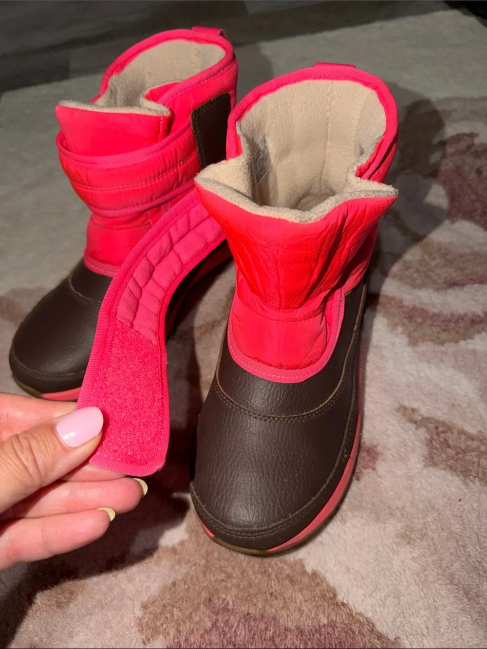 UGG Kids Brown and Hot Pink Insulated Snow Boot with Velcro Strap